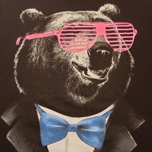 Mens medium bear w bowtie and neon shades medium